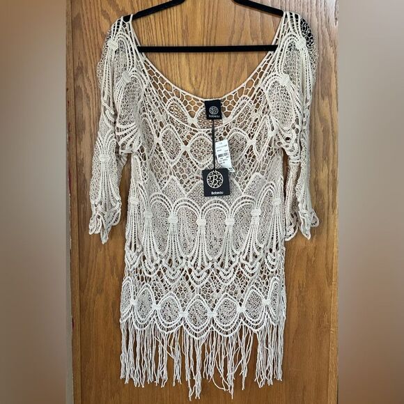 bobeau Dresses & Skirts - Bobeau Beige Crochet Fringe Dress. Boho, Hippie, Festivals. Size Small. NWT